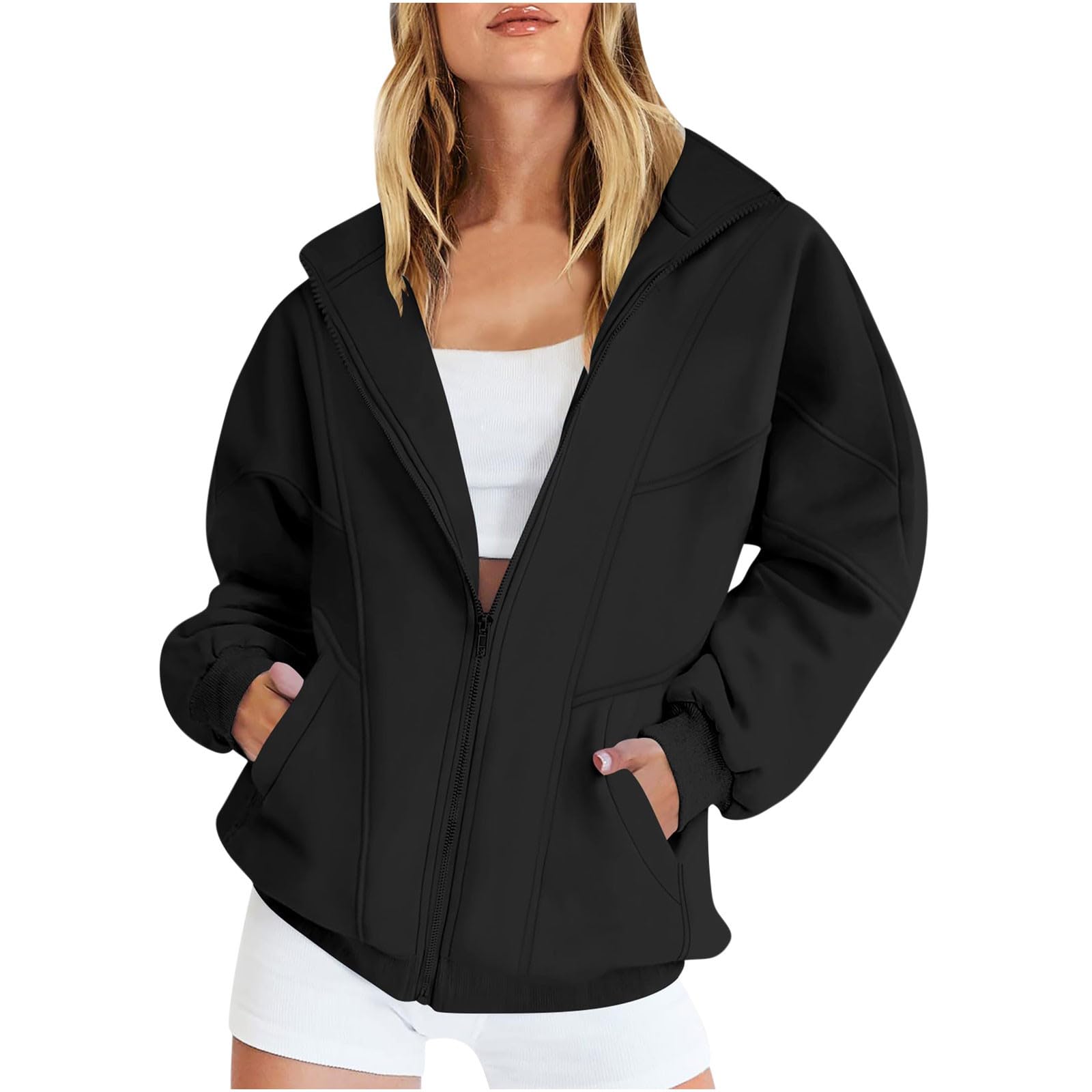 HAOLEI Sudadera Cremallera Mujer,Sudaderas Mujer Sin Capucha de Manga Larga Sueltos Casual Jersey Otoño Invierno Chaqueta Deportiva Mujer Moda Color Sólido Versátil Abrigo Deportivo Jogging Sudaderas