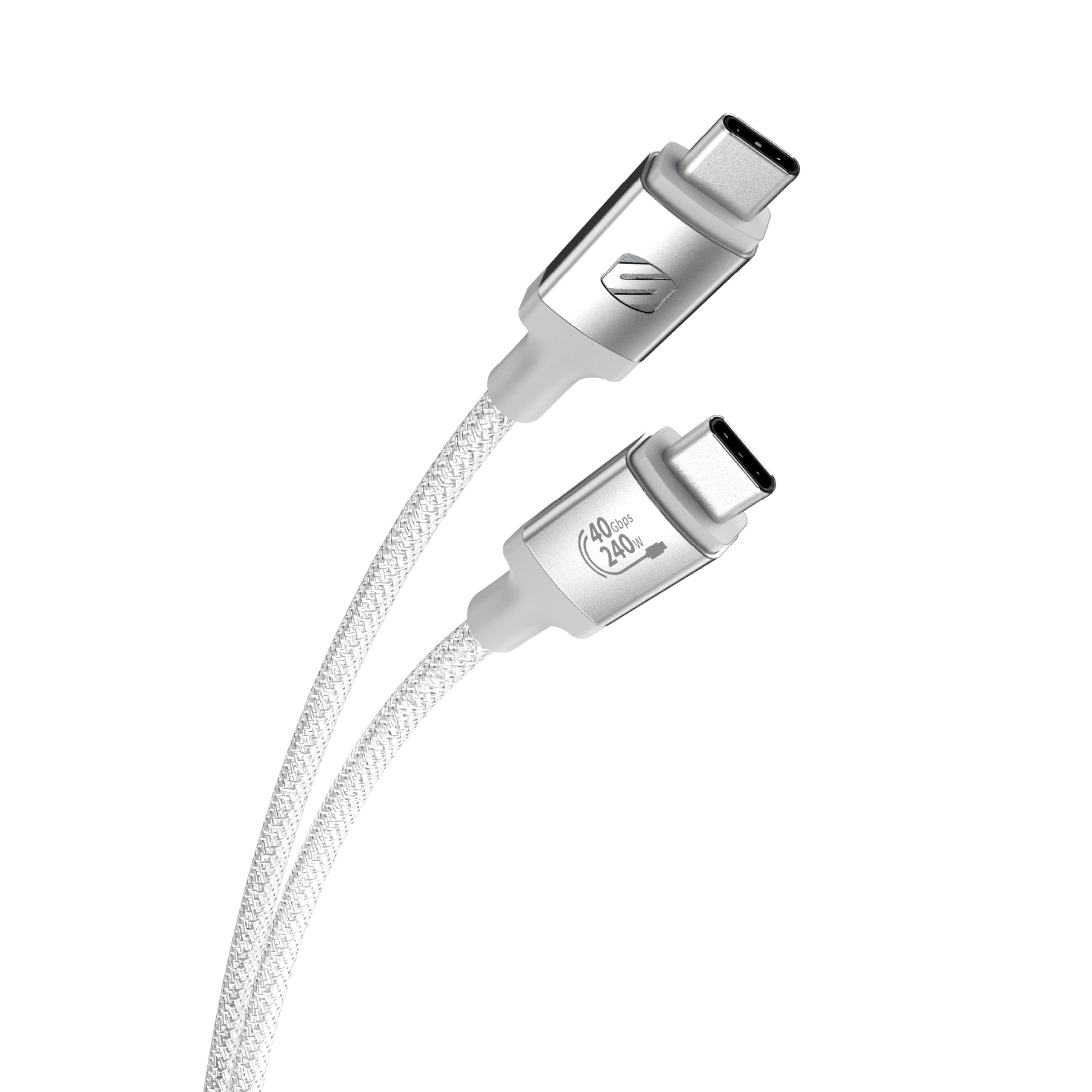 Scosche CC4B4WT StrikeLine USB4, 4FT USB-C to USB-C Charging Cable with 240W Fast Charging and 40Gbps Data Transfer, Cord Compatible with Thunderbolt