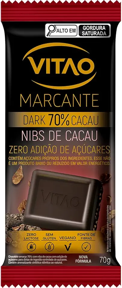 'Chocolate Vitão Dark 70% Cacau Nibs de Cacau Zero Açúcar 70g