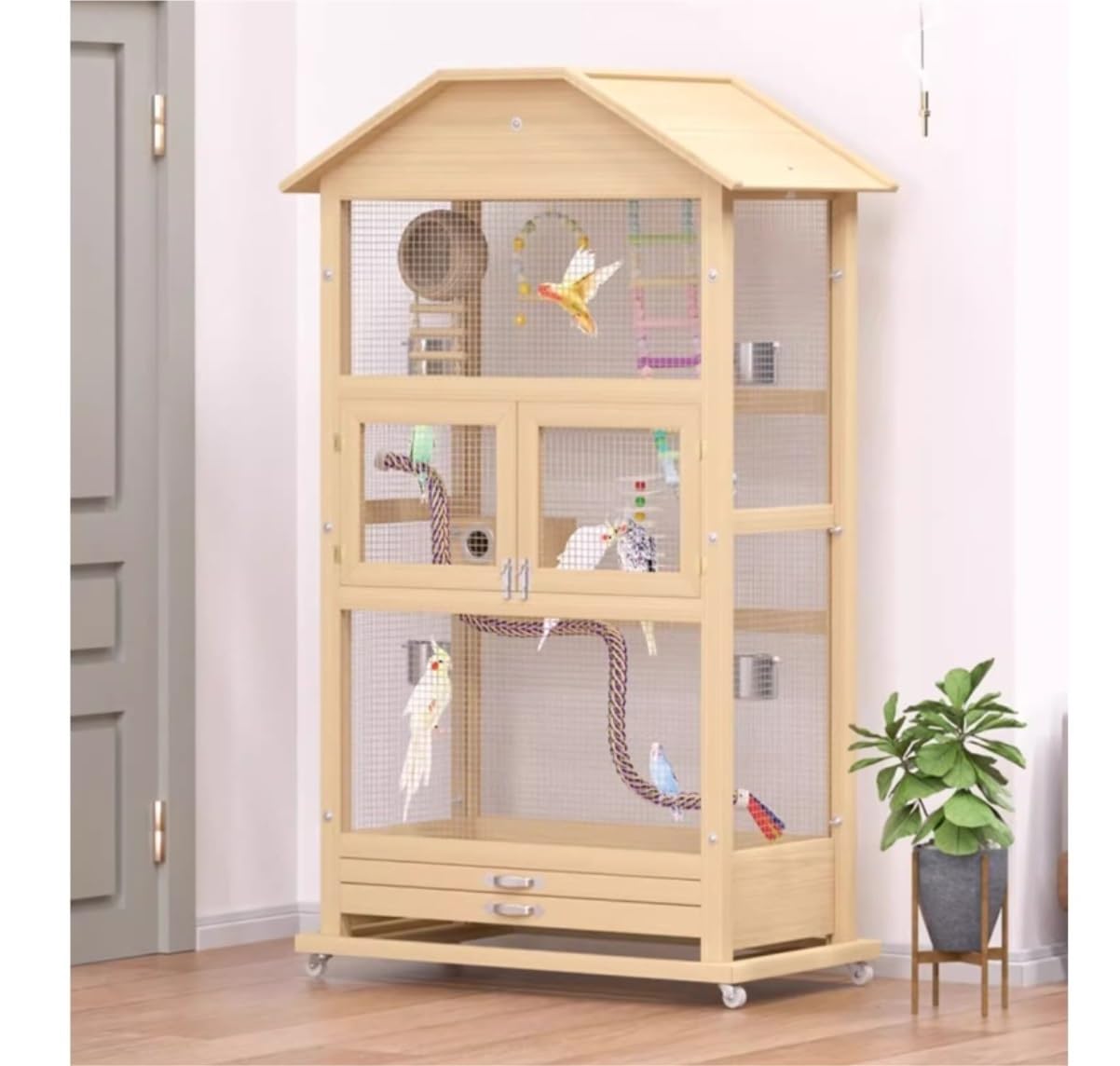 Vogelkäfig im Freien, Großer Vogelkäfig Für Draußen Und Drinnen, Sittichkäfig Mit Rädern, Sitzstange Und Herausnehmbarer Ausziehschale Für Papageien, Tauben, Kanarienvögel Vogelvoliere Vogelkäfig Voli