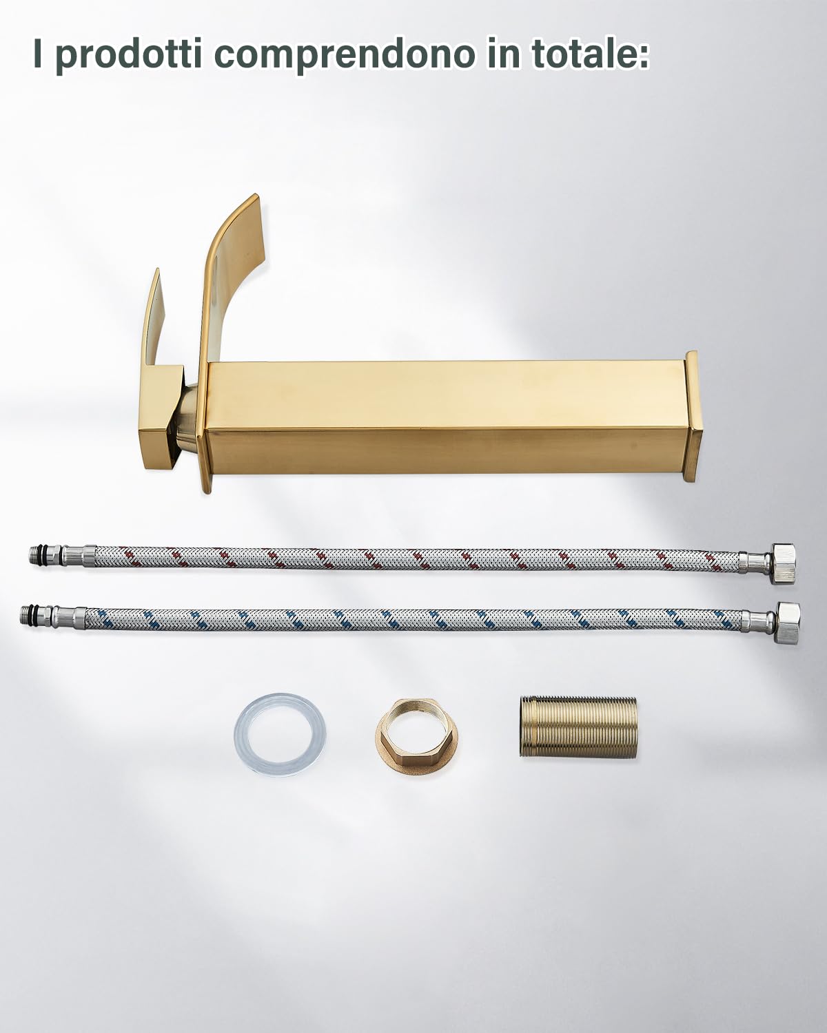 JUNSHENG Robinet de Salle de Bain à Cascade,Robinet Mitigeur de Salle de Bain à Cascade à Trous, Cartouche Céramique, Finition Dorée Brossée