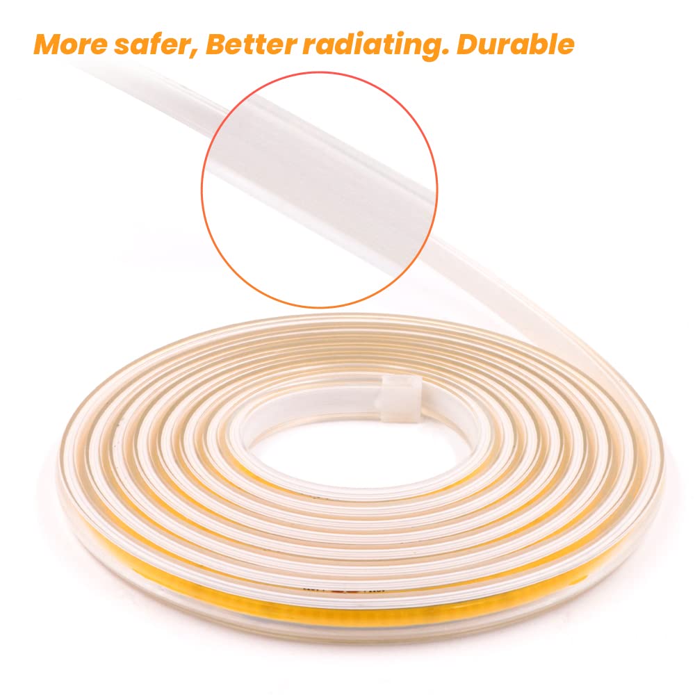 KISUFU DC 220V COB flexible LED bande lumineuse ip65 imperméable à l'eau super lumineux dimmable LED bande lumineuse haute luminosité 360 LED/M LED avec cordon d'alimentation. 10m, Blanc chaud.