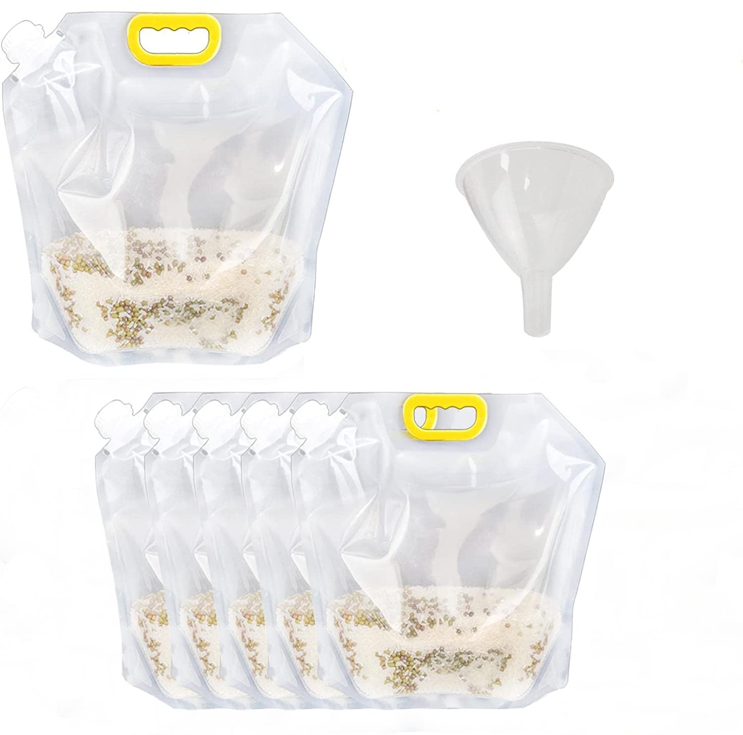 Coclux 5pcs 2.5L Multipurpose Moisture-Proof Sealed Bag for Food Storage with with Funnel, Clear Airtight Storage Pouches,Stand-Up Resealable Containers for Grains Legumes and Long Term Storage