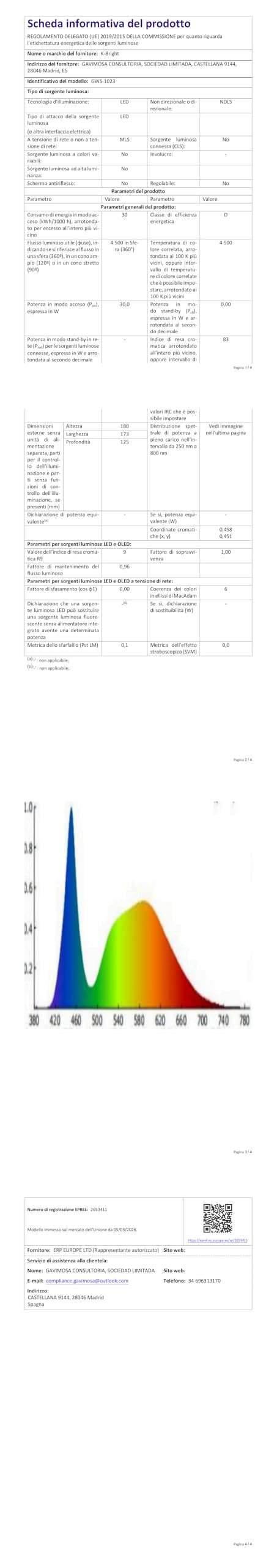 K-Bright 30W Apliques LED Exterior con Sensor de Movimiento Blanc