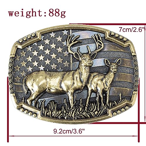 Western Belts for Men Cowboy Leather Belt Bronze Animal Deer Embossed Pattern Buckle Vintage Belt,Black,100CM/39.4''4