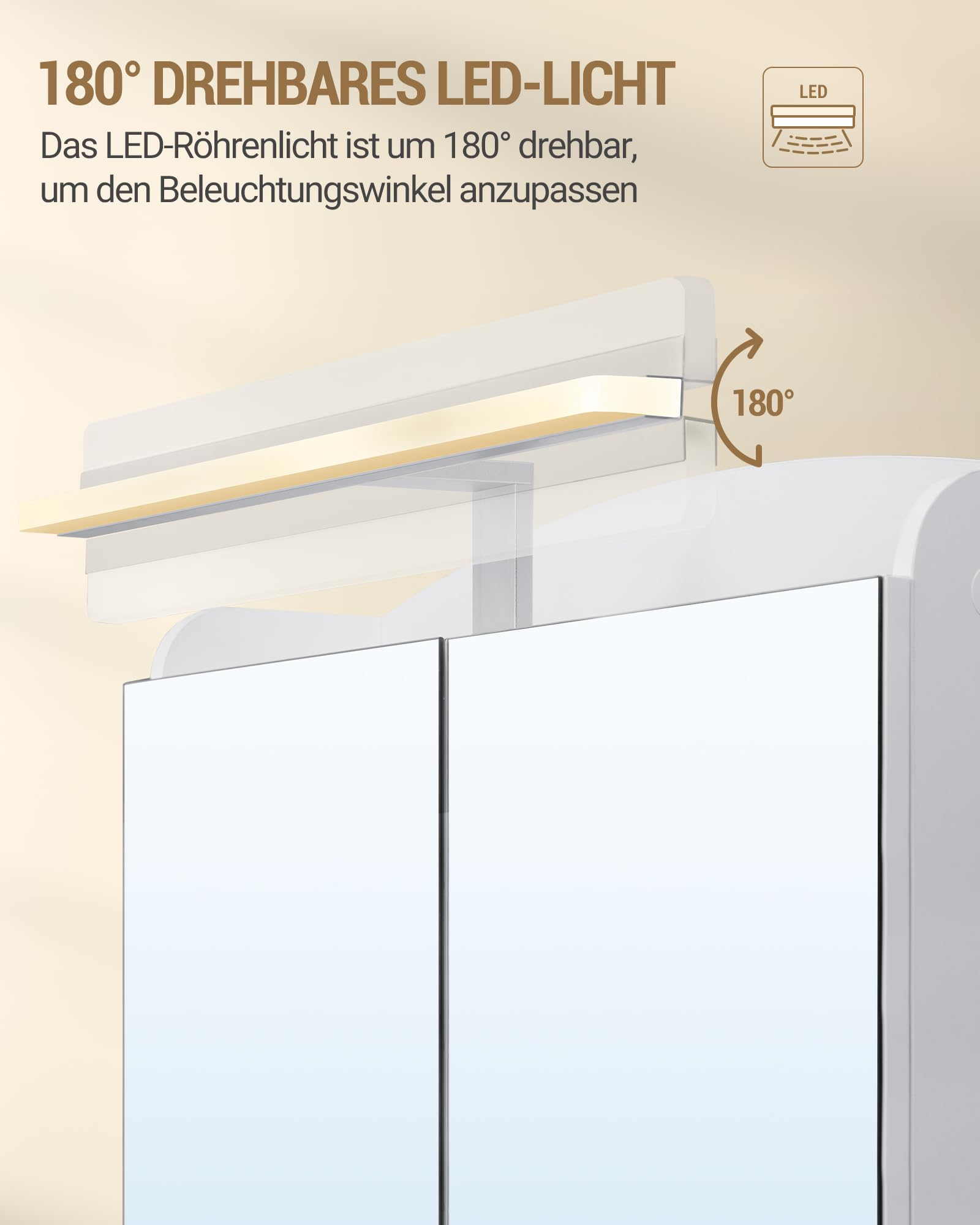 Hzuaneri Spiegelschrank Bad mit Beleuchtung, Badezimmerschrank mit Spiegel, Wandschrank, Haartrockner-Halter und Haken, mit Stecker, Verstellbarer Etagen, Weiß, 16,5 x 60 x 68,5 cm MC10003XEU