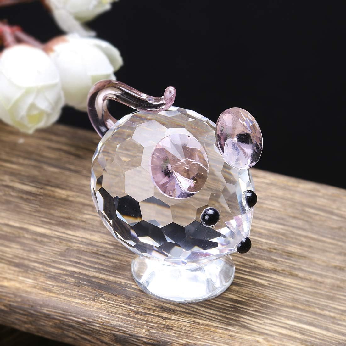 H&D HYALINE & DORA Pink Mouse Tiny Crystal Figurines Clear Glass Art Pet Animals Collectible Gift Home Decor : Home & Kitchen