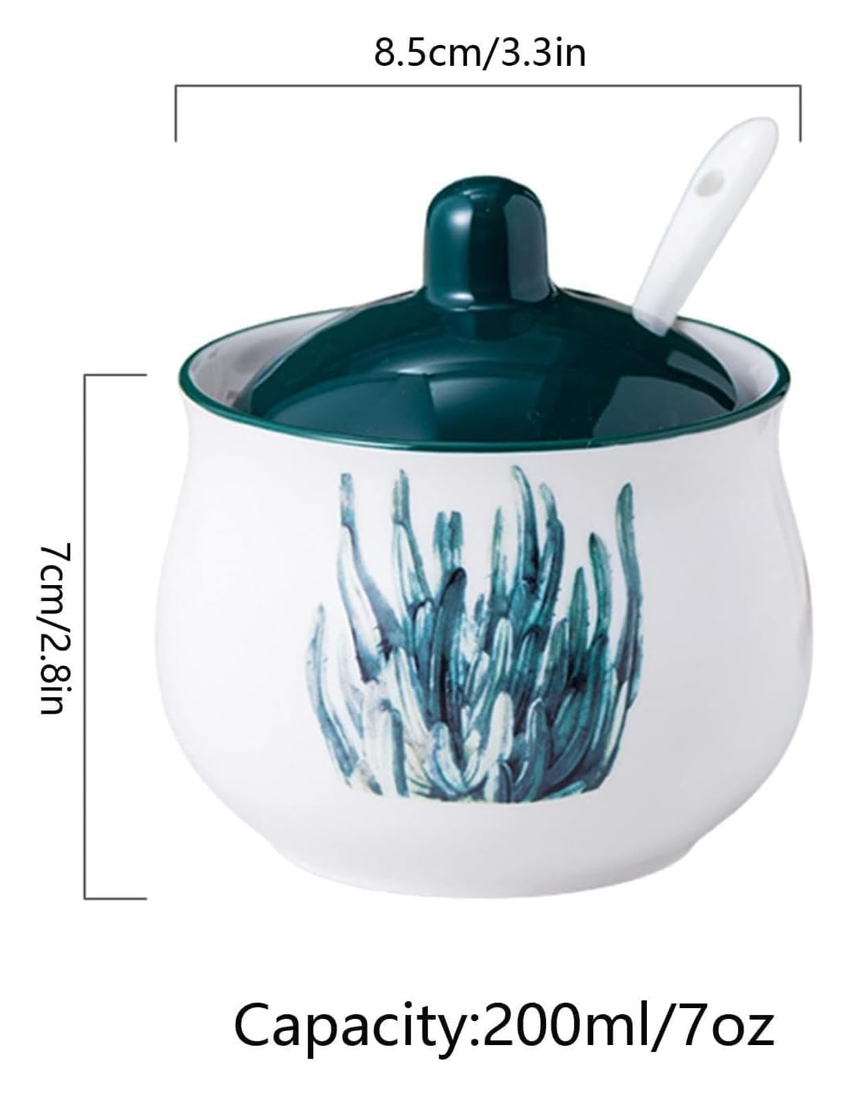 Sucrier avec couvercle, pot à sucre en céramique, pot à sucre, pot à épices, pot à sucre, sel et assaisonnement - c-200 ml (E)
