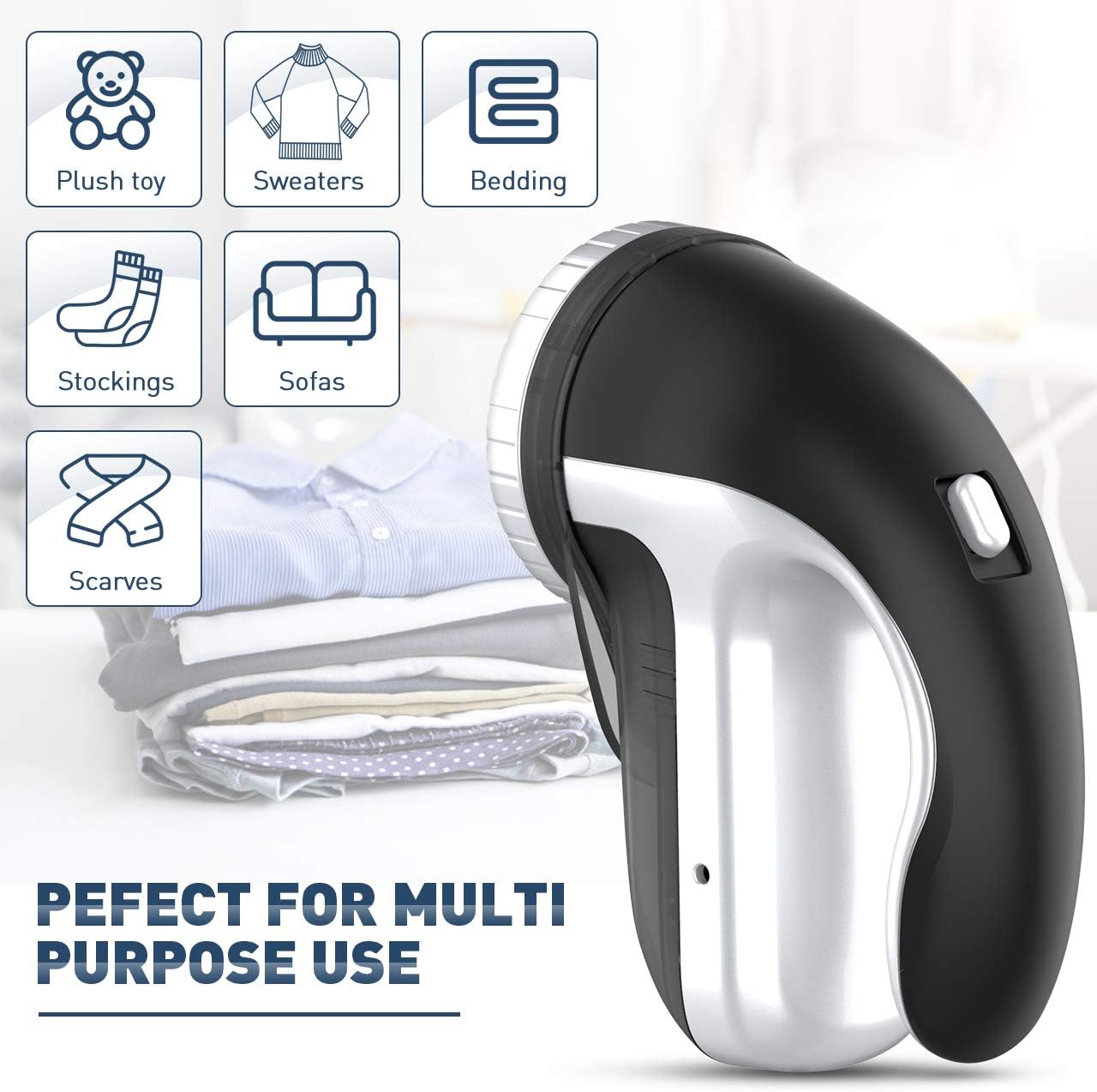 Clothes Lint Remover, VIVREAL Rechargeable Fabric Shaver with Adjustable Shave Height, Portable Electric Sweater Shaver, Quick & Safe Lint Shaver for Pill Fuzz Fluff Bobbles on Clothes Carpets