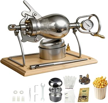 500ML Chinese Popcorn Maker, 304 Stainless Steel Popcorn Machine, High Pressure Hand Stick Pop Popcorn Popper for Movie Night Home Party Fun Silver