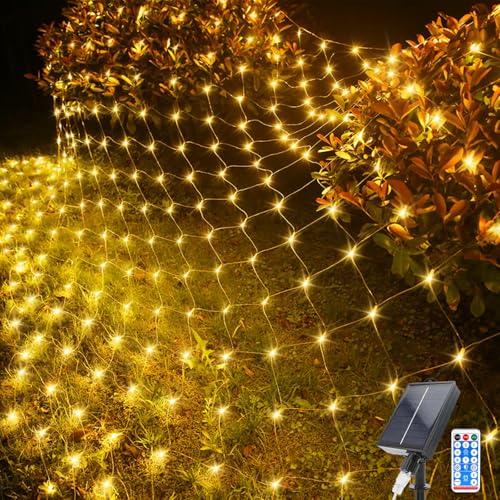 Acxilexy Luces de Red Solares para Exterior, 2 M x 3 M 198 LEDs Red de Luz LED con 8 Modos, Control Remoto, Impermeable Cortina de Luces para Navidad Cortina Balcón Ventanas terraza