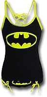Vista 3 de DC Comics Conjunto de camiseta sin mangas y bragas con logotipo de Batman que brilla en la oscuridad (Juniors S), Negro