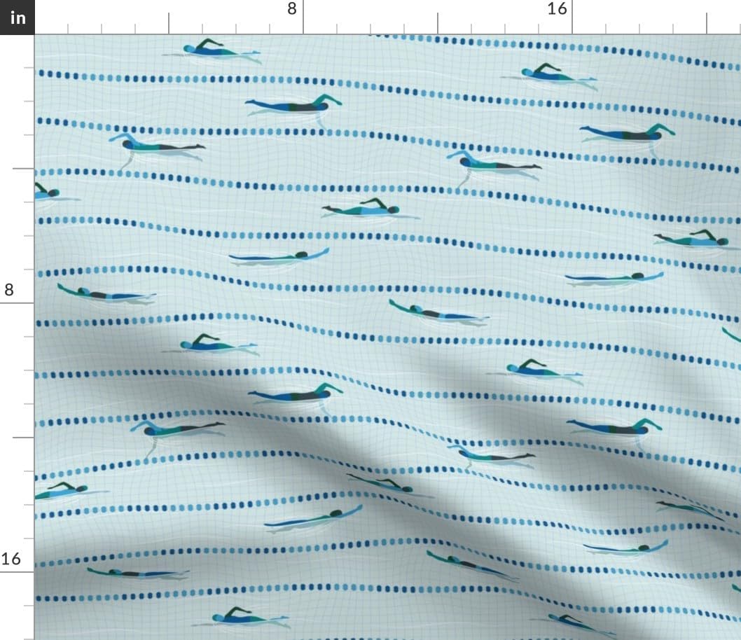 Spoonflower Fabric - Blue Water Sports Swimmer Athlete Triathlon Pool Printed on Petal Signature Cotton Fabric by The Yard - Sewing Quilting Apparel Crafts Decor