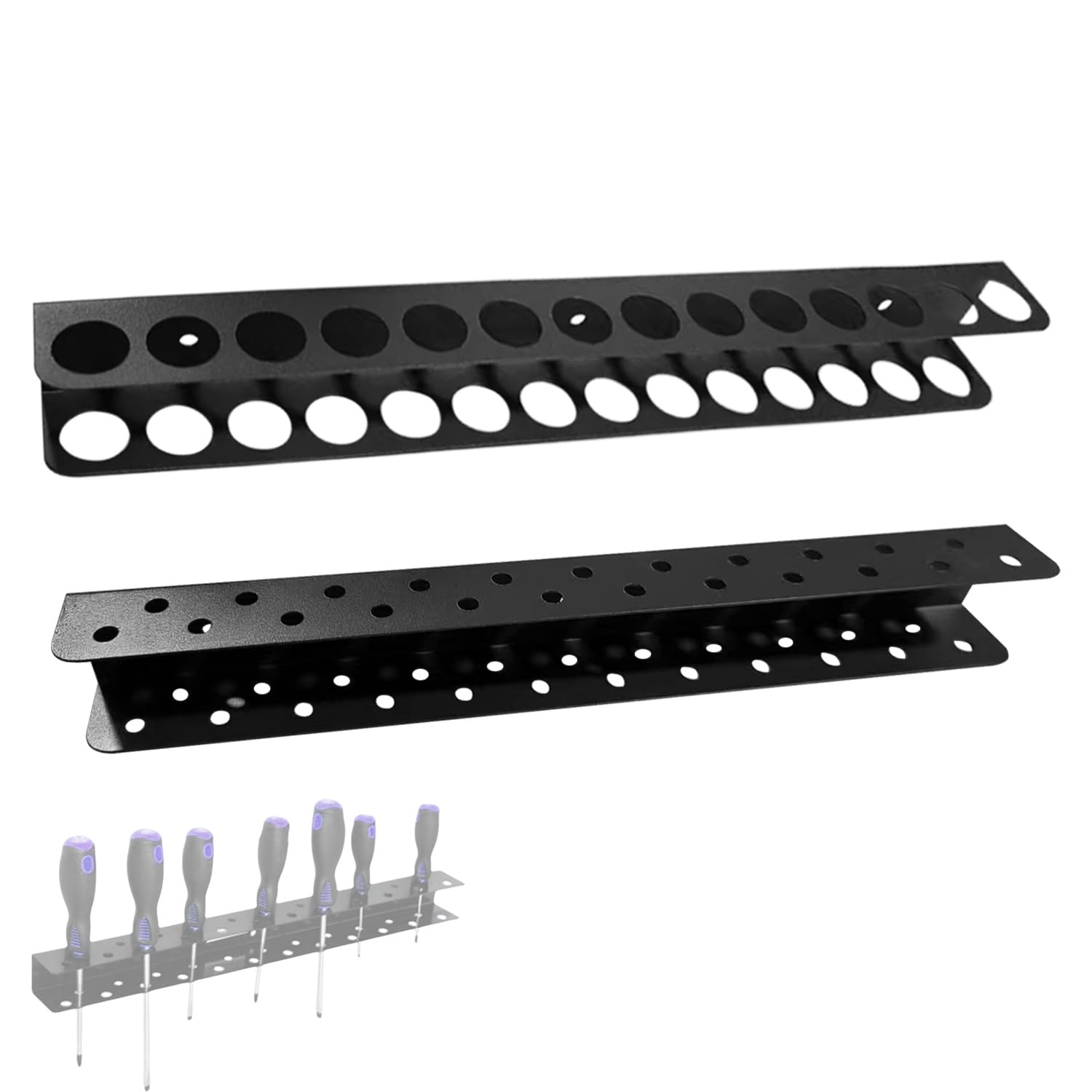 2 Pezzi Set Porta Attrezzi da Parete, Porta Pinze da 40 cm e Porta Cacciavite da 40 cm, in Acciaio al Carbonio, per Organizzare Officina, Capannone, Garage (Nero)
