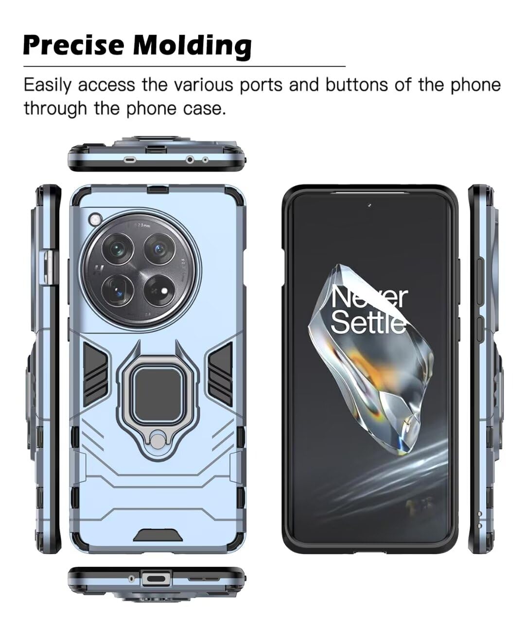 TEYYOS Cover Armatura Per OnePlus 12 - Custodia Antiurto Con Sportellino Scorrevole Fotocamera E Staffa Metallica - Nero