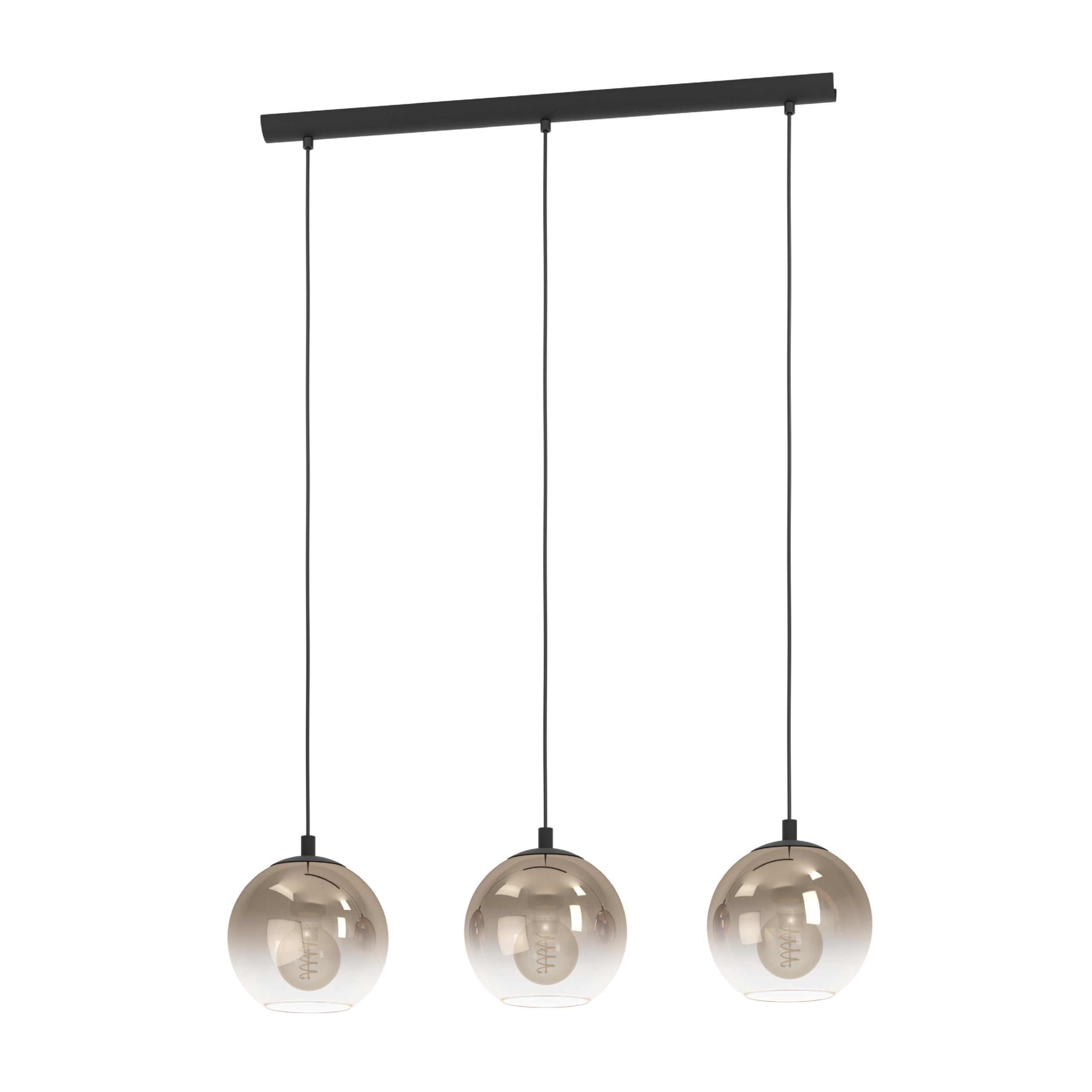 Eglo Lampada a sospensione Ariscani 1, a 3 luci, lampadario per tavolo da pranzo, in metallo nero e vetro color rame, attacco E27, Ø 76,5 cm