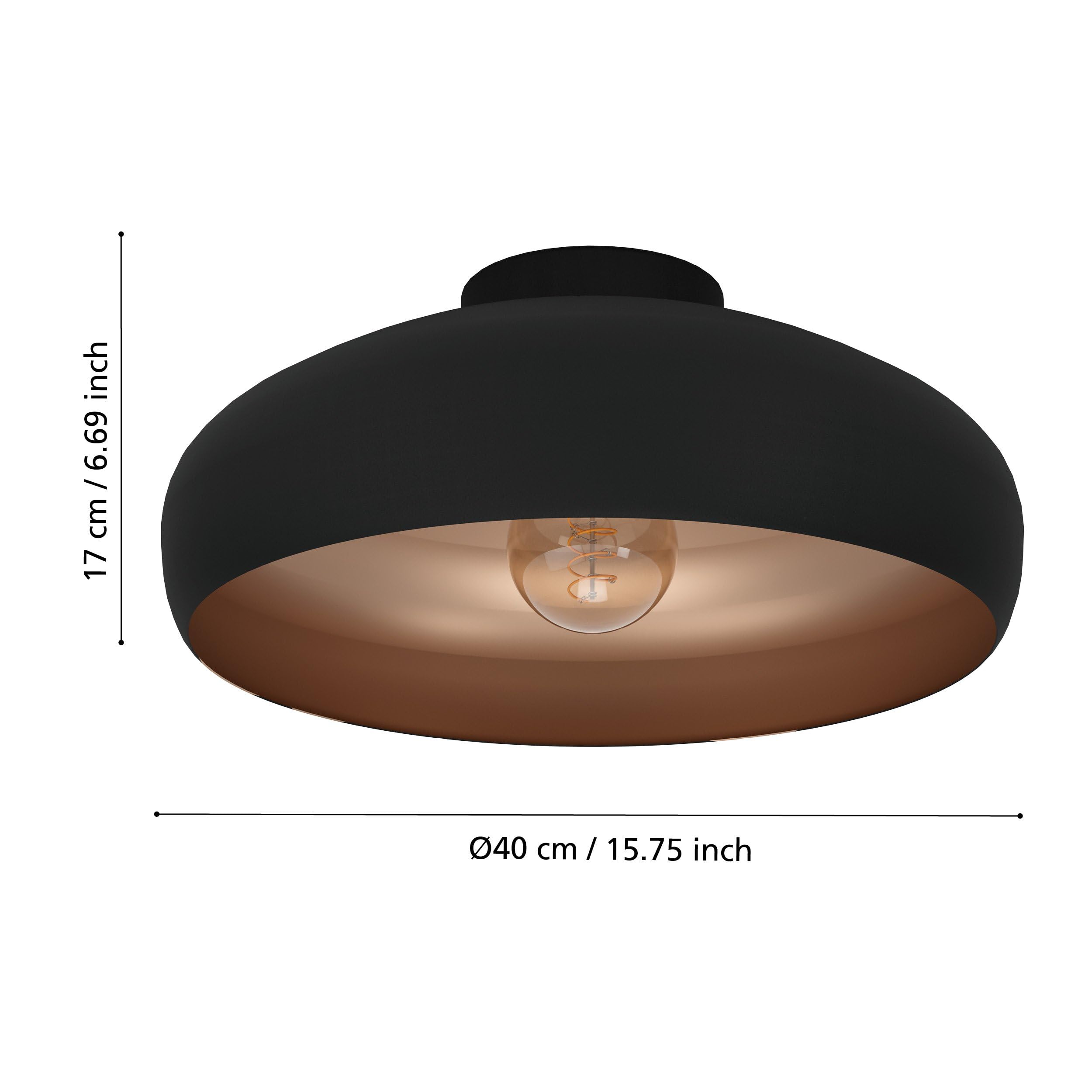 EGLO Deckenlampe Mogano, 1 flammige Deckenleuchte Industrial, Vintage | aus Stahl, Wohnzimmerlampe in Schwarz, Kupfer, Küchenlampe, Flurlampe Decke mit E27 Fassung