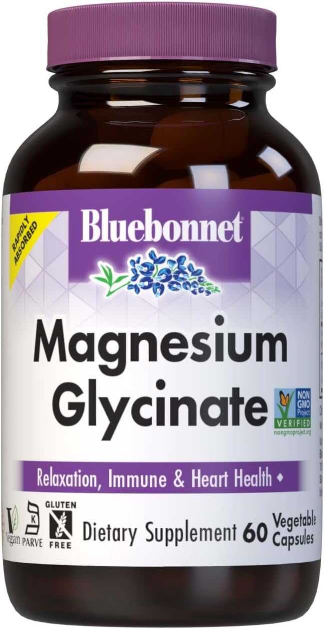 Bluebonnet Nutrition Magnesium Glycinate 400mg Maximum Absorption Mineral Complex Supports Energy Production & Enzyme Function - Non-GMO, Soy-Free, Gluten-Free - 120 Veggie Capsules