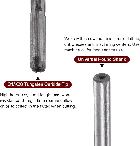 Miniatura 4 de Escariador de mandril de 0.165in H7 C1K30 punta de carburo de precisión recta, vástago redondo, fresadora