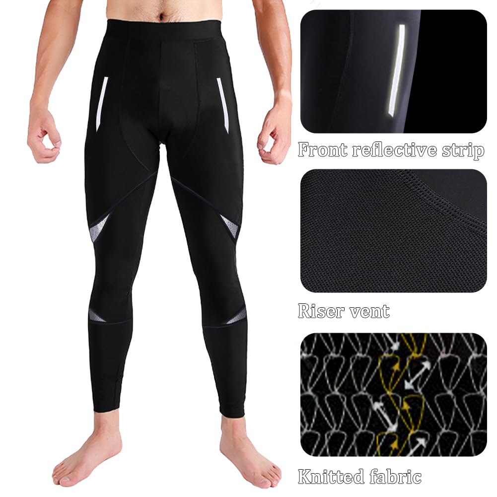 NuCamper Pantalon Cyclisme Long Homme Respirant Compression VTT Pantalon de Gel Tapis Perforés au Laser et Bandes Réfléchissantes Convient pour Conduite de Nuit Motocycle MTB