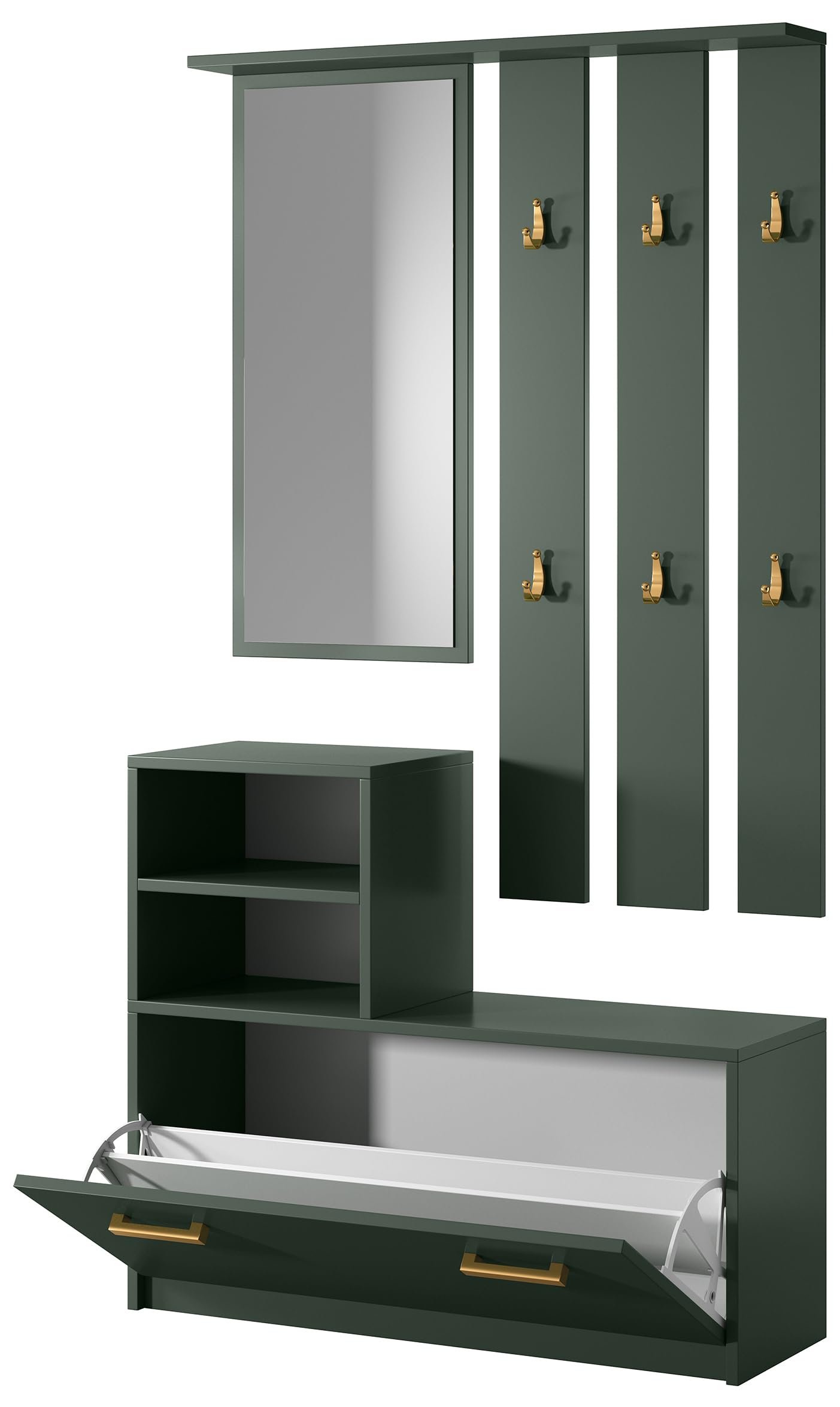 Selsey Flurgarderoben Set Garderobe Flur Wandgarderobe Garderobenpaneel Schuhregal Spiegel Regal Garderobenset Flaschengrün Mit Goldenen Griffen Yesfir