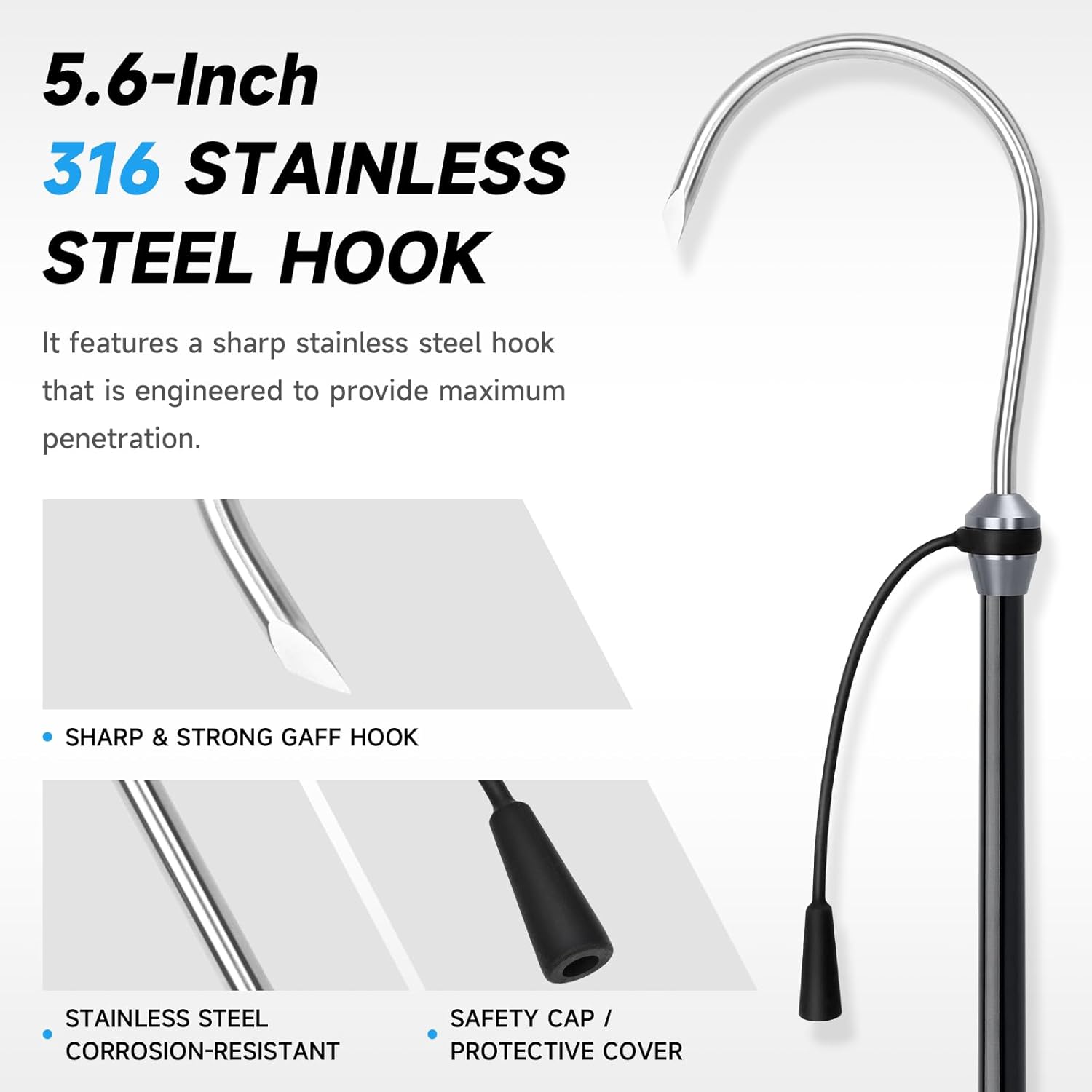 SAN LIKE Fishing Gaff Saltwater Portable Fish Gaff with S316 Stainless Steel Fishing Hook Carbon Fiber Fishing Gaff Non-Slip Grip Handle and Fiberglass Shaft for Saltwater Offshore 3.8'/6'/7.6'