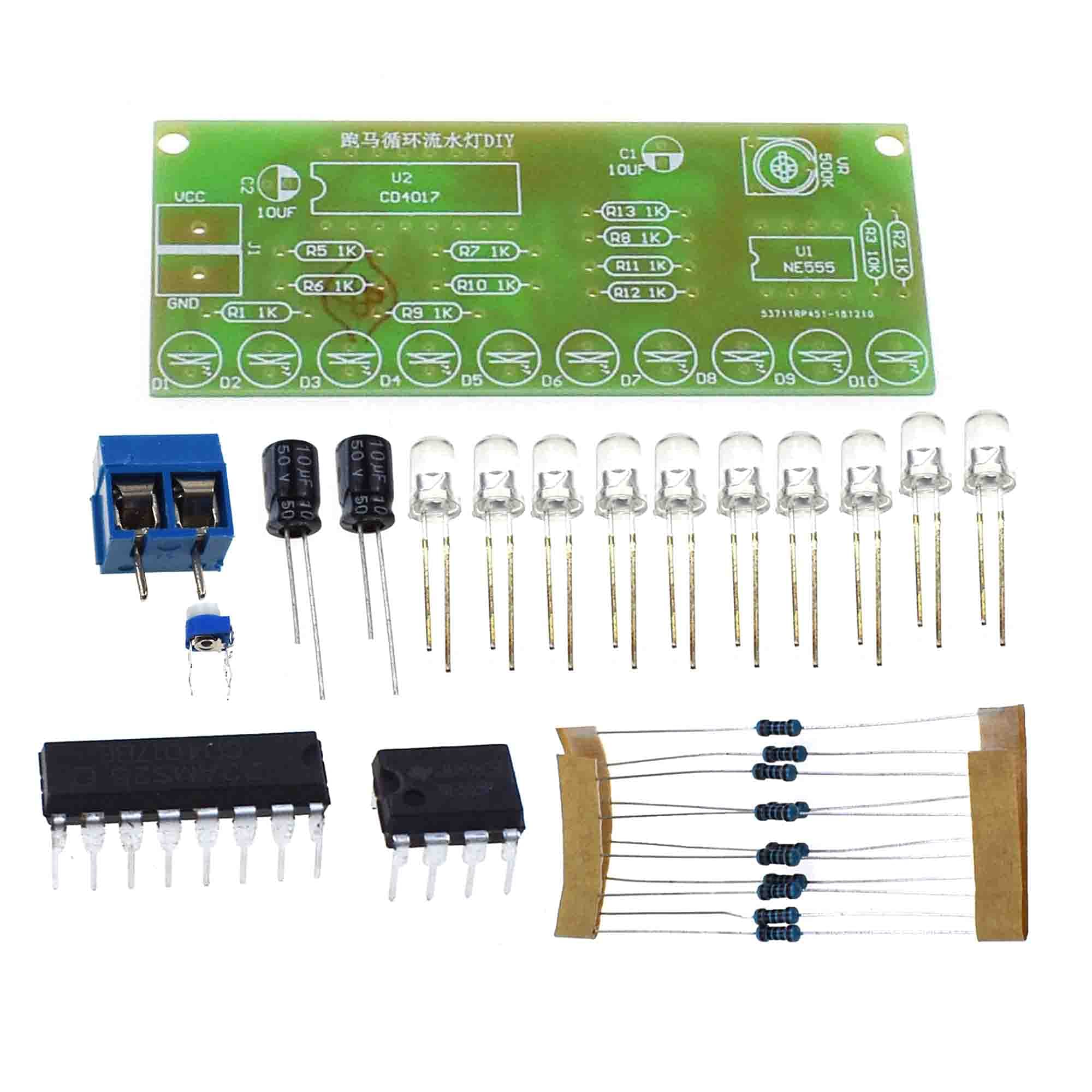 Reland Sun NE555 CD4017 Kit LED Fai Da Te - Luce Acqua Corrente Elettronica, Modulo Marquee Per Hobbisti, 2.5-6V