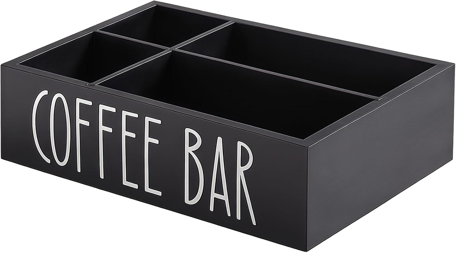 Utensil Caddy Organizer and Wooden Paper Plate Storage Box, Modern Design Removable Dividers, Black, for Parties, Napkins, Cups