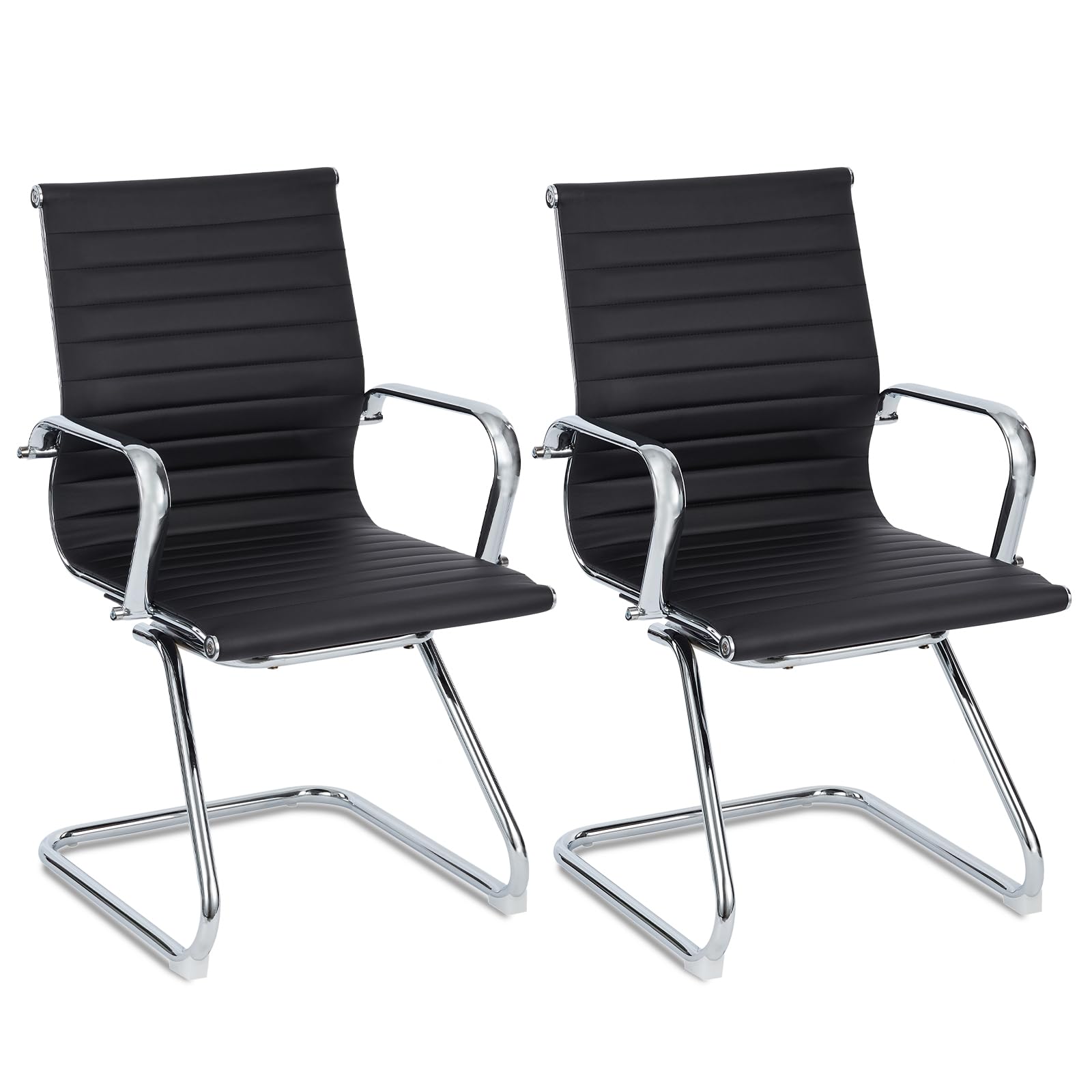 Office Guest Chair Meeting Room Chairs Leather Folding Reception Chair Without Wheel with Sled Base for Waiting Rooms Conference Living Room Home Office (2 Pack)