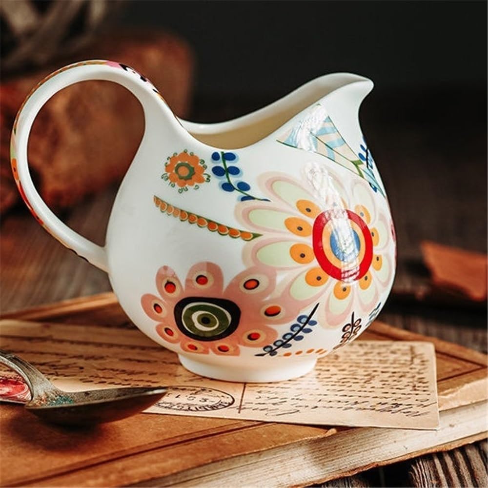 Gravy Boats Household 250ml Hand Painted Ceramic Milk Pitcher Gravy Boat With Handle Vintage Coffeeware Cream Container Sauce Jug