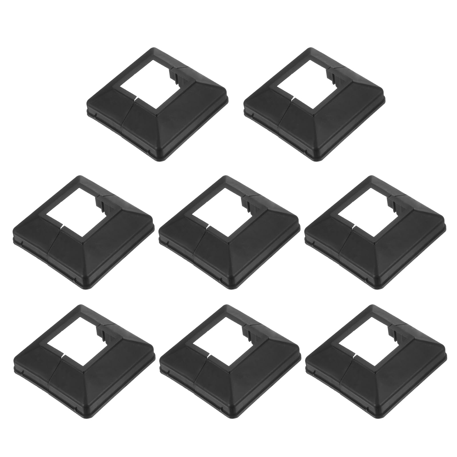 PATIKIL 8 Pack Fence Post Skirt, 1.8 x 1.8 Inch Square Split Style Deck Post Base Cover Plastic Flange Base Shoe for Railings Fence Stair Railing Porch Patios, Black