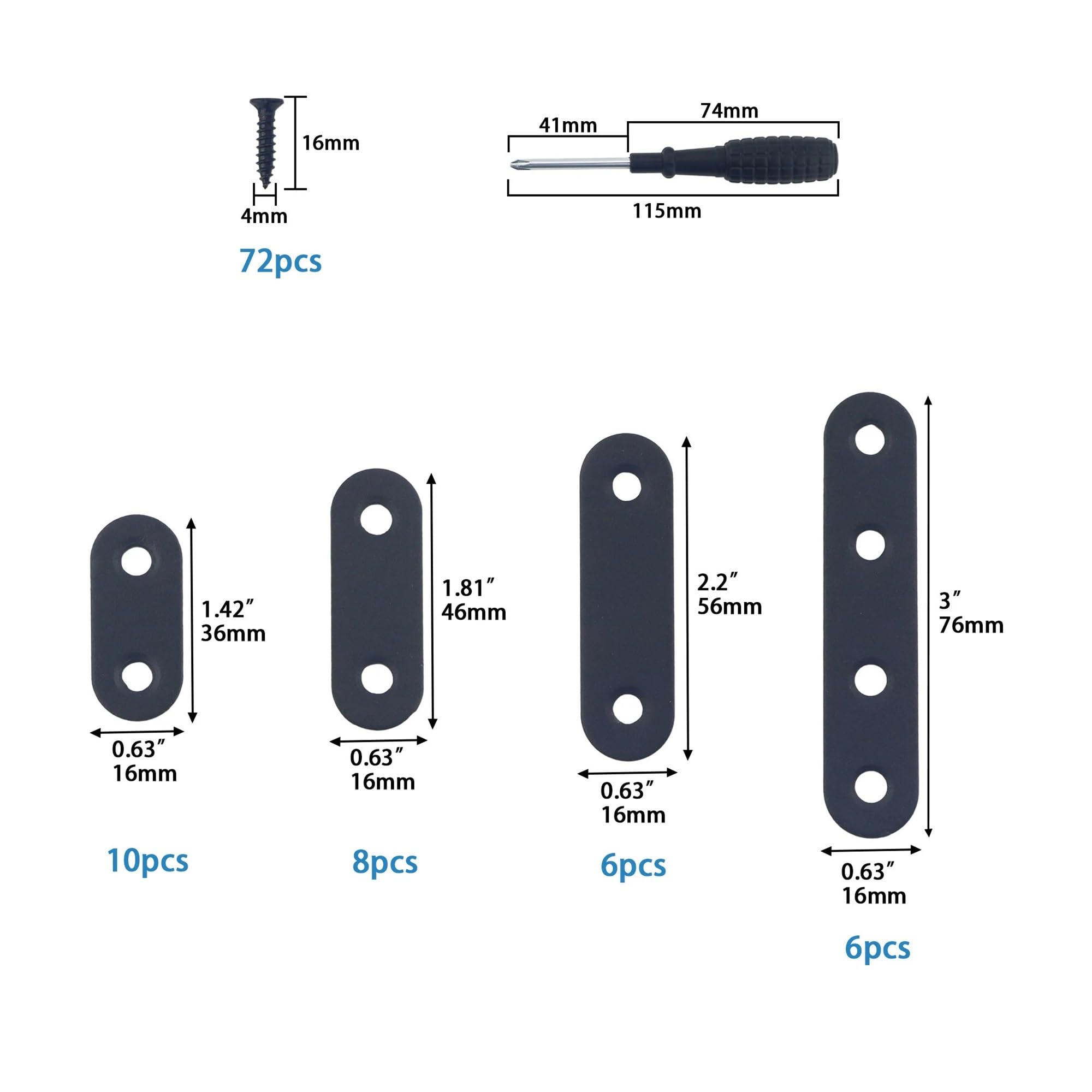 Squadrette Angolari Staffa angolare piatta in acciaio inossidabile argento da 5 pezzi in 16 dimensioni for la riparazione di ripiani armadietti in legno(20x158mm 9pcs Black)