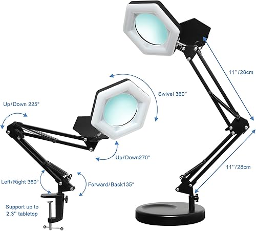 Miniatura 4 de Lupa con luz y soporte, lámpara de escritorio con lupa LED regulable con abrazadera, 3 modos de color, luces de aumento manos libres para trabajo