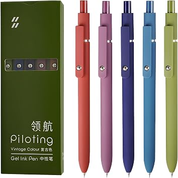 5 PCS Retro Retractable Gel Pens,Quick Dry Black Ink Pens,0.5mm Fine Point Smooth Writing Aesthetic Pens,Pastel Gel Pens for Journaling Note Taking Office School Supplies Women Mens Gifts