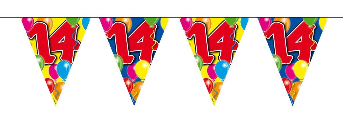 Folat 4558 Zahl 14th Birthday Bunting with Balloons-Colourful-10 m, Multicoloured, Costumes