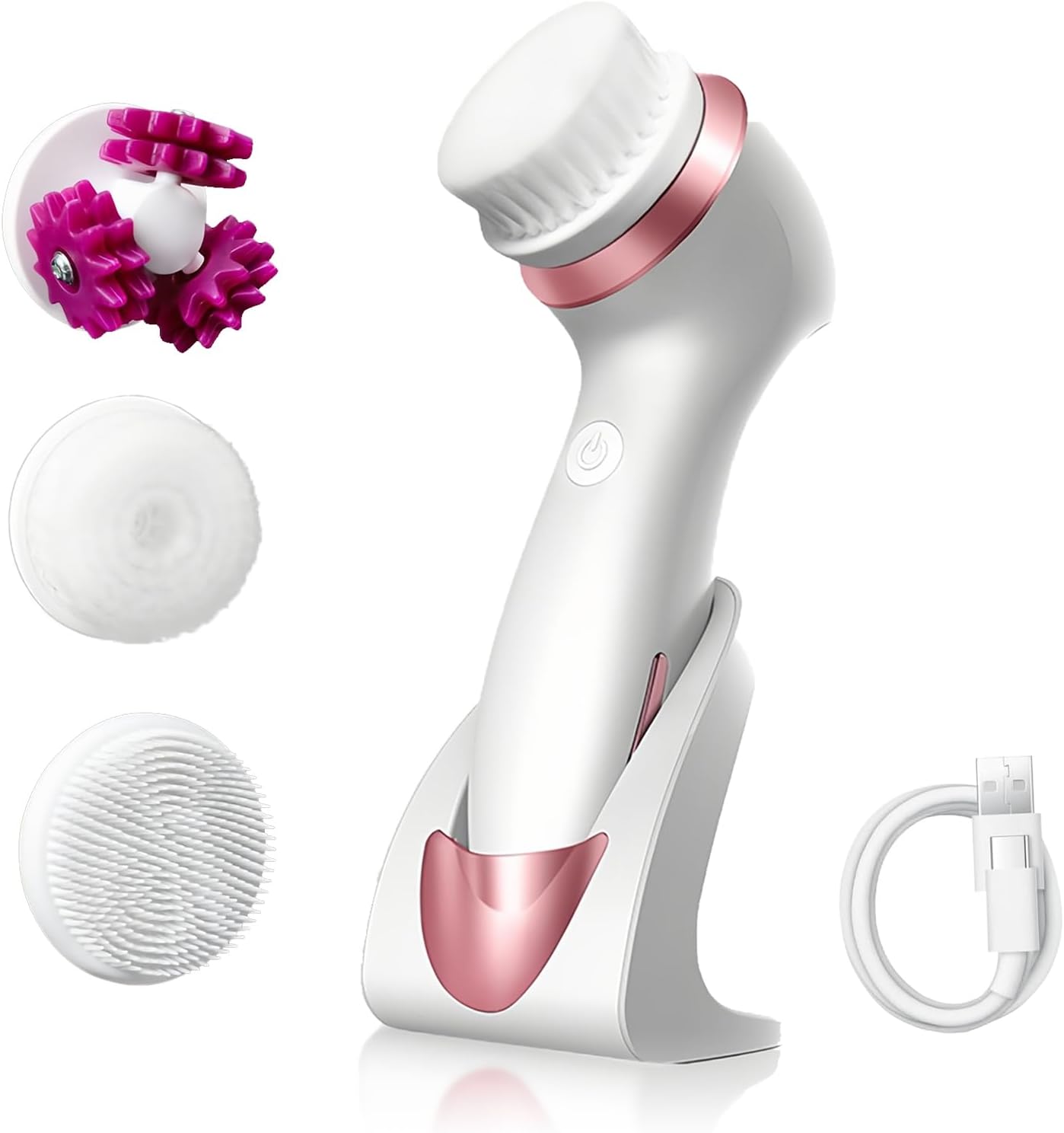3-in-1 Electric Facial Cleansing Brush, Facial Brush and Facial Massager (Charging Station), 2-Stage 360° Rotation, IPX7 Waterproof for Gentle Peeling and Massage, Men and Women