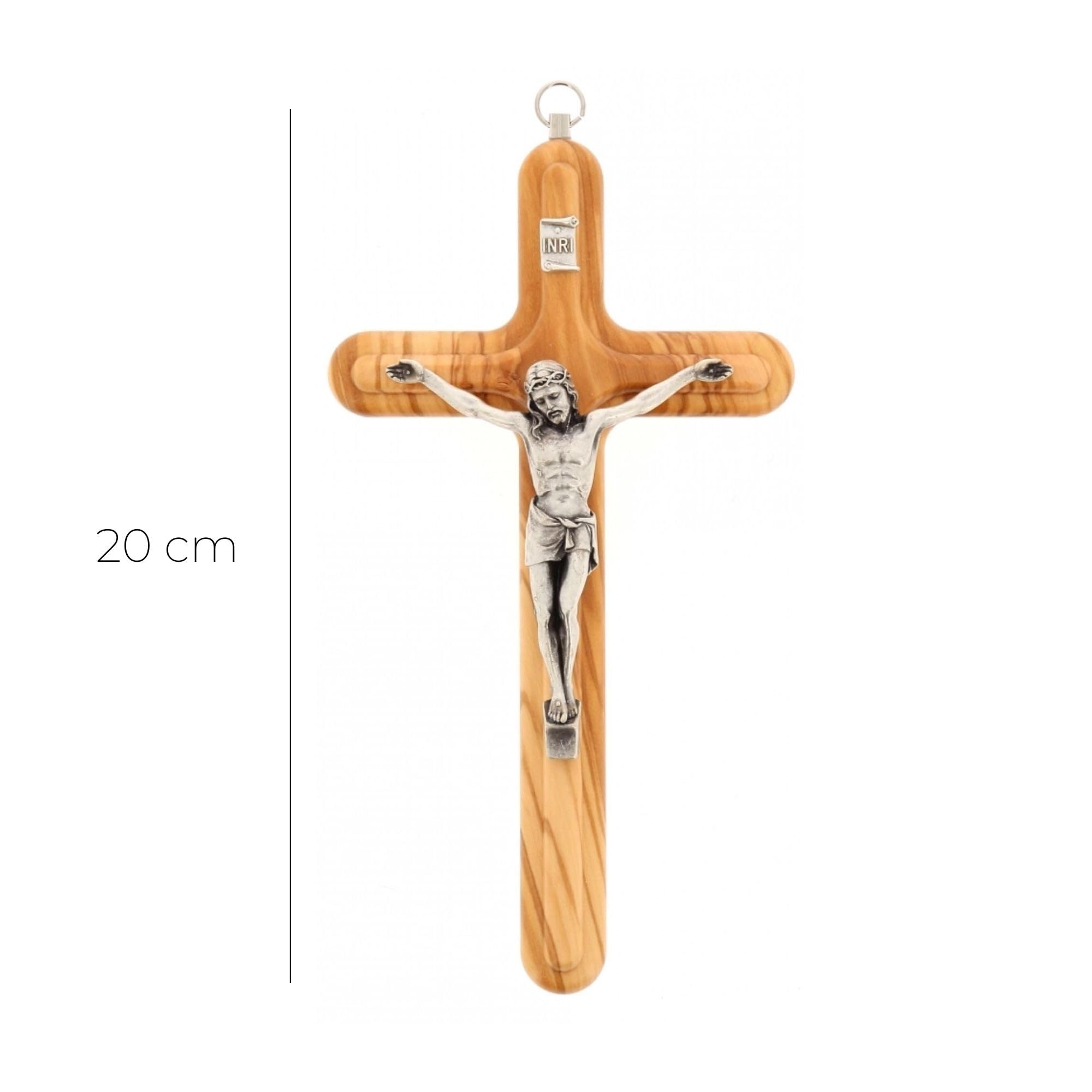 SHALOM - Crocifisso in Legno D'ulivo E Corpo in Metallo. Altezza 20 Cm