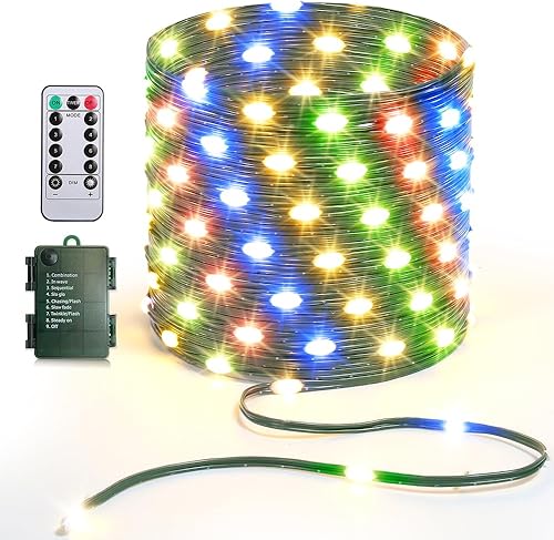 Miniatura 15 de Luces de Cadena de 33 pies que Funcionan con Batería, 100 Luces de Cadena de Hadas LED Alimentadas por Batería con Control Remoto y Temporizador