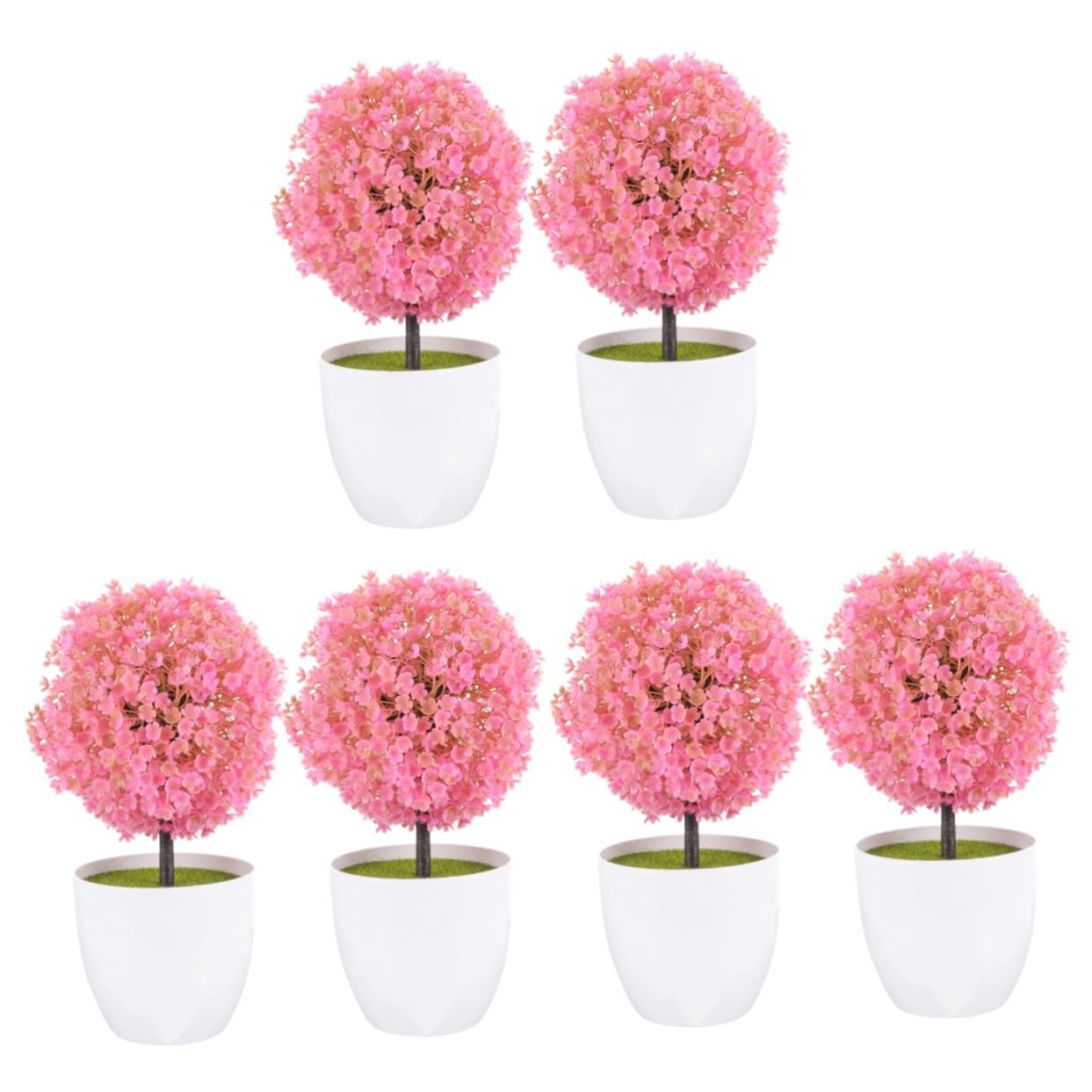 Amosfun 6 Pcs Simulated Potted Plant Boxwood Ball Decor Fake Plants Decor Fake Small Bonsai Decorations for Home Topiary Trees Artificial Indoor Plants Mini Pink Decorate Plastic