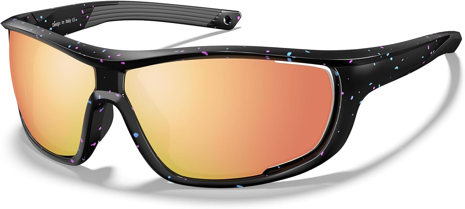 CARFIA Polarized Sports Sunglasses for Men Women Unique Lens Sides Vent Glasses for Baseball Running Cycling