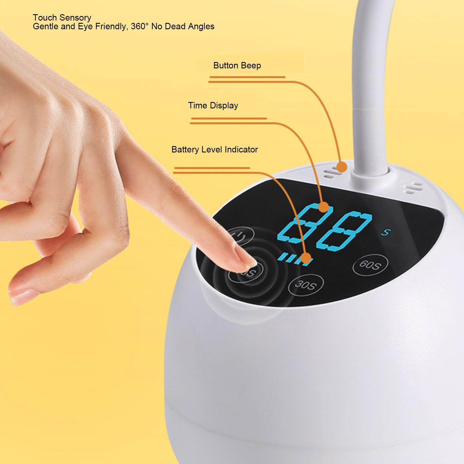 Lámpara de Uñas LED, Luz UV Recargable USB Inalámbrica de 36 W con Sensor Infrarrojo Inteligente y Cuello de Cisne Ajustable, 3 Configuraciones de (Galvanizado blanco con sensor