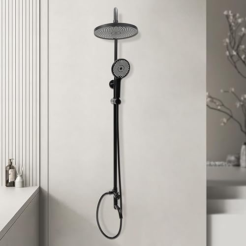 Miniatura 3 de Cabezal de ducha con combo de mano, cabezal de ducha de lluvia de níquel cepillado con grifo mezclador de mano y manguera de acero inoxidable de 4.9