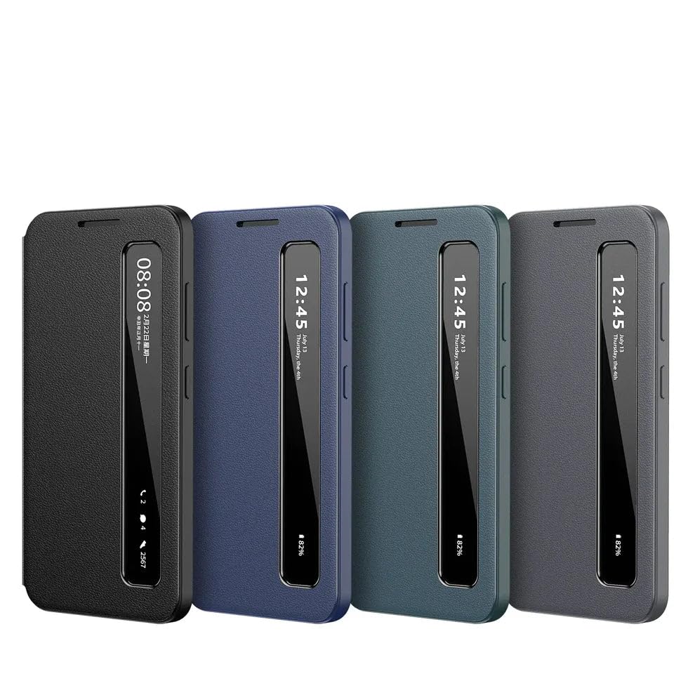 Image of MILLION CASES Intelligent View Side Window Flip Case for Samsung Galaxy S24 Ultra - Leather | Midnight Black | 360 Protection | Ultra Slim Lightweight