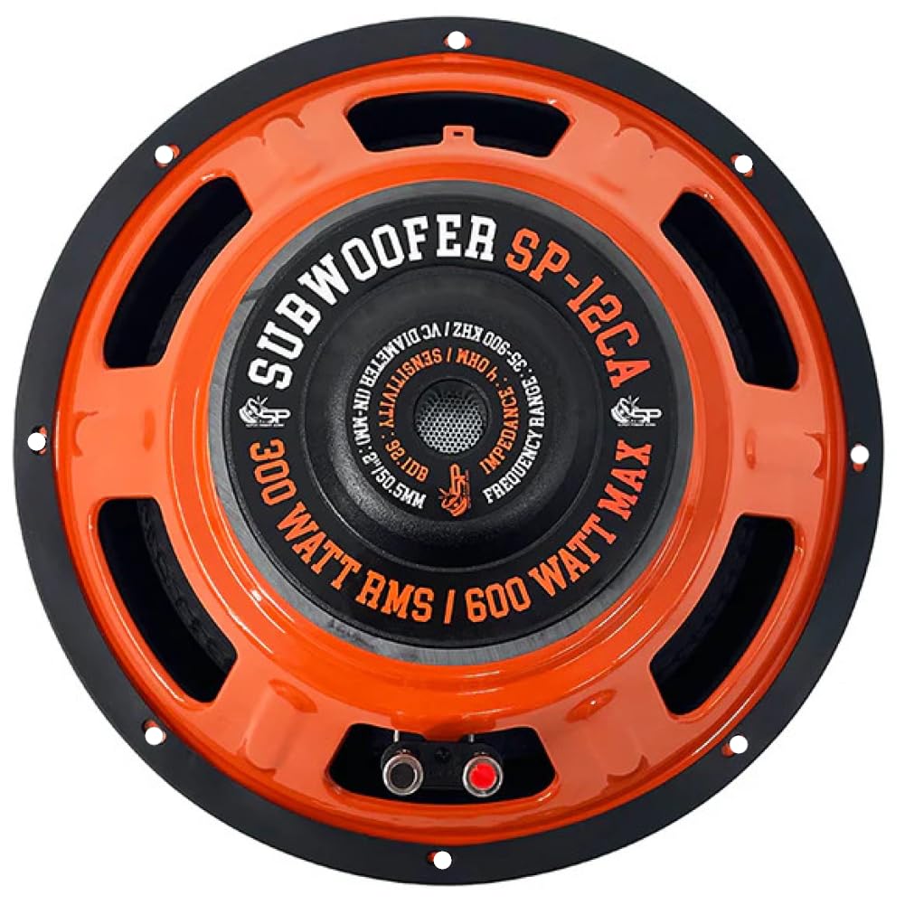 KIT SET PER SP AUDIO SP-12CA, 1 subwoofer da 30 cm 300 mm 12" di diametro, 300 watt rms 600 watt max, 4 ohm, 92,1 db spl, singola bobina, per auto, 1 pezzo + accessori omaggio