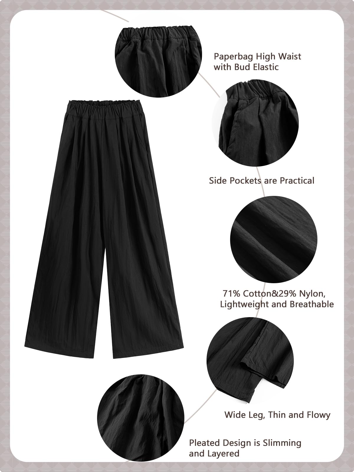 Rolanko Pantalones de Pierna Ancha para Niñas, Pantalones Palazzo de Verano con Bolsillos y Cintura Elástica de Paperbag