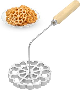 Bunuelos Mold with Handle, Funnel Cake Maker Cooking Stamp Maker Kit, Detachable Rosette Maker Cookie Bunuelos Tool Mold for Kitchen Baking Cooking, 4.8 Inches