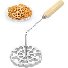 Bunuelos Mold, 4.8 Inch Aluminum Bunuelos Cookie Maker Mold with Wooden Handle Removable Rosette Iron Mold Set Waffle Mold Funnel Cake Ring for Kitchen Baking Cooking Achapam Mold
