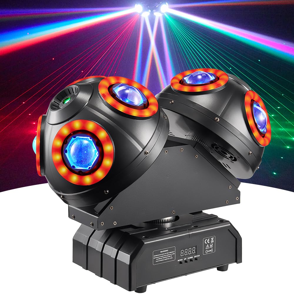 Moving Head DJ Light, WorldLite Stage Moving 2 Heads Light 8 x15W Led Beam Infinite Rotation with Colorful Halo and RG Starry, Sound Activated & DMX for DJ Stage Lighting, Party Disco Club Bar Lights