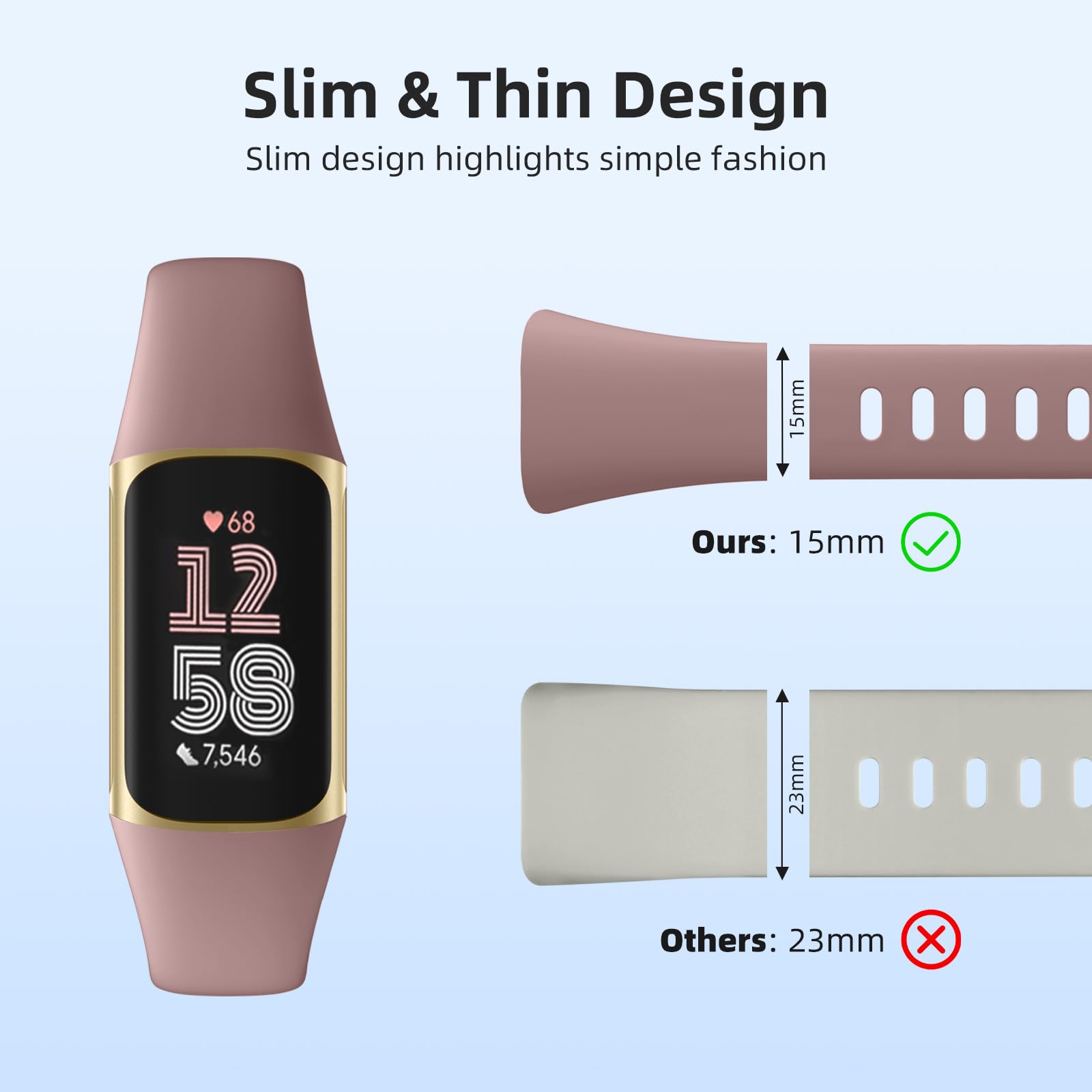 CeMiKa Silicone Slim Strap Compatible with Fitbit Charge 5/6, Soft Breathable Sport Bands - Image 3