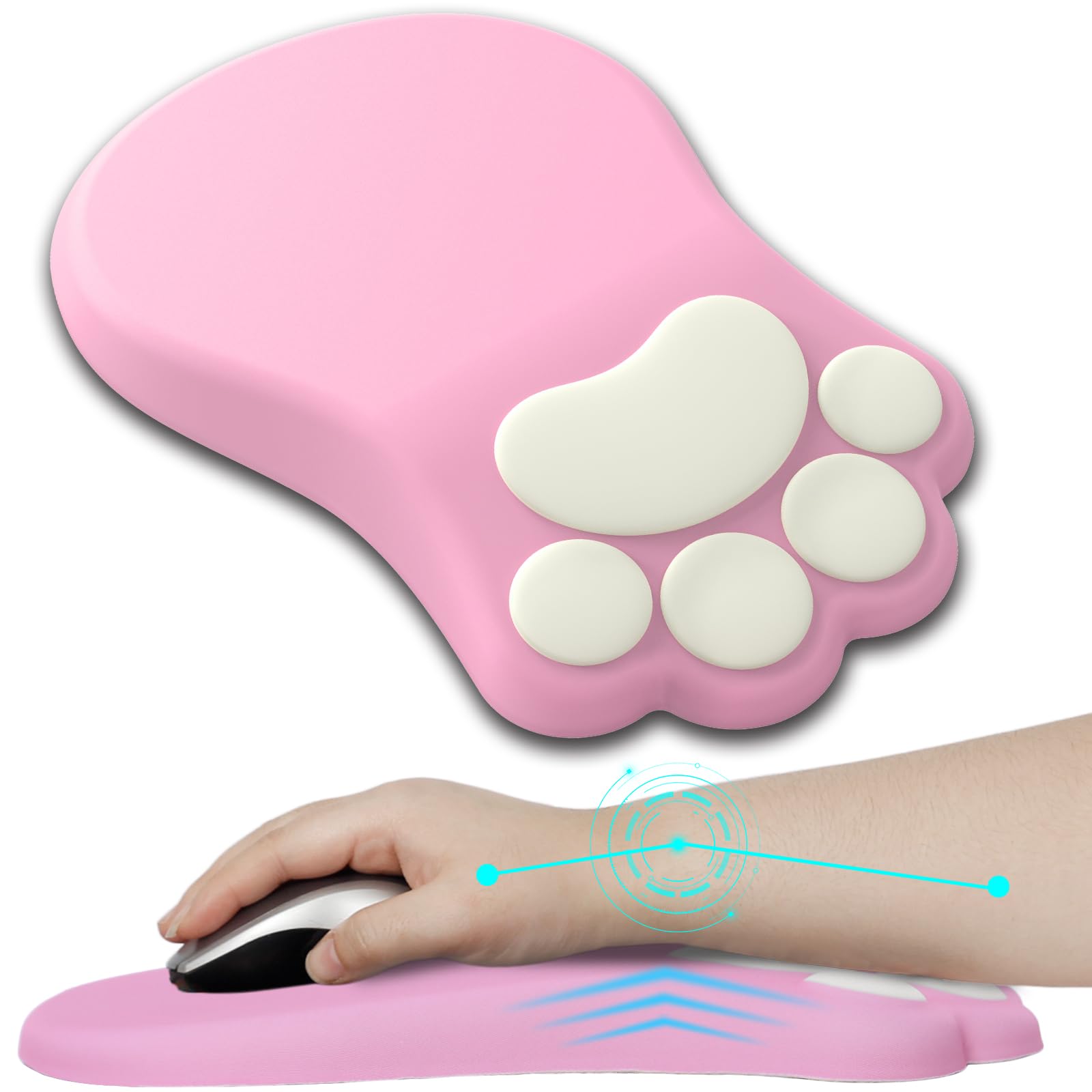 L-SPOUTTO Ergonomic Mouse Pad with Wrist Rest,Cute Cat Paw Mousepad Wrist Support,Comfortable Massage Design Computer Pain Relief Mouse Pad with
